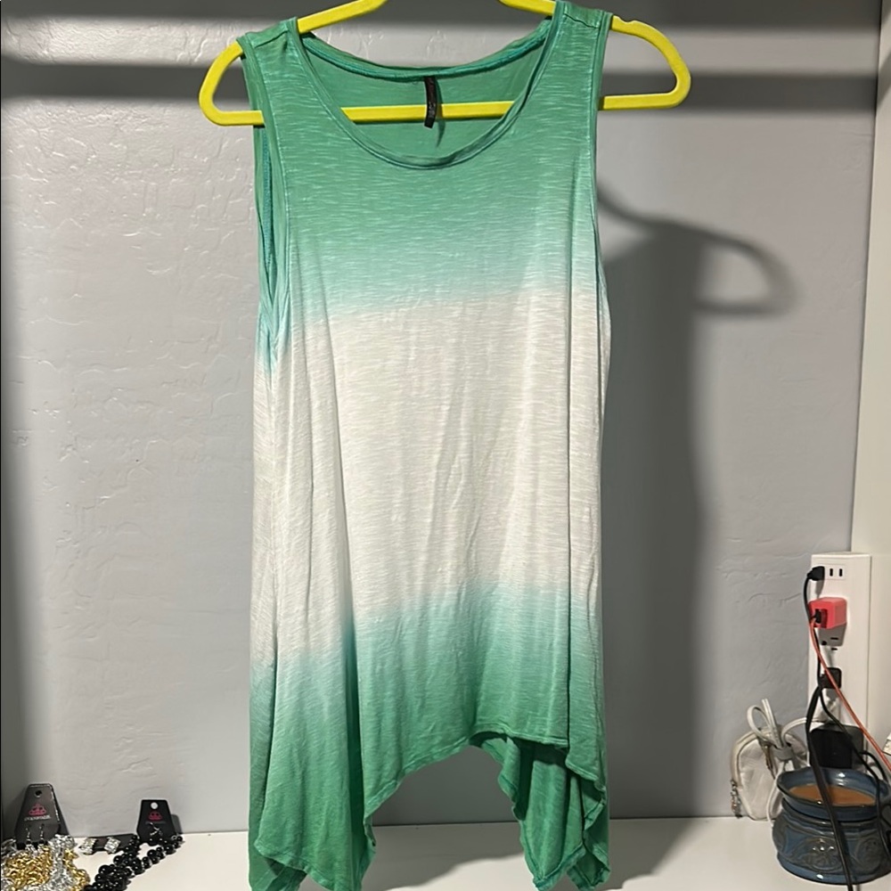 No.100 The JWS Collection Asymmetrical Green and White Tank Top
